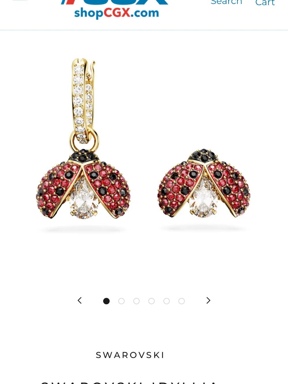 Swarovski Gold-Tone Red and Black Crystal Ladybug Drop Earrings. Hoop&Stud